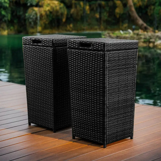 outdoor 30 gallon grey trash lid wicker garbage patio - Temu