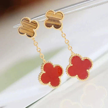 [⭐JeweliWhal]CLOVER 2 MOTIF TIGER EYE CARNELIAN EARRINGS