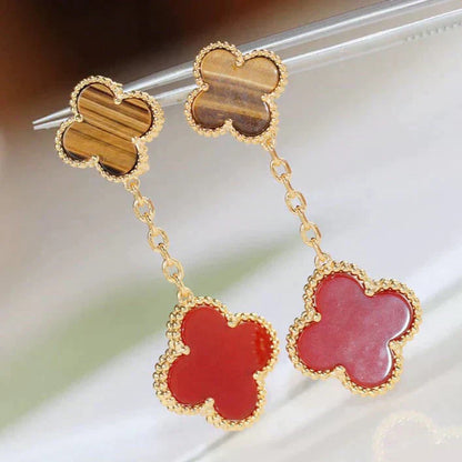 [⭐JeweliWhal]CLOVER 2 MOTIF TIGER EYE CARNELIAN EARRINGS