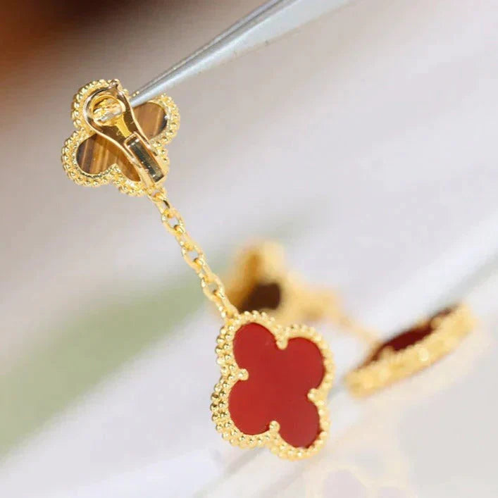 [⭐JeweliWhal]CLOVER 2 MOTIF TIGER EYE CARNELIAN EARRINGS