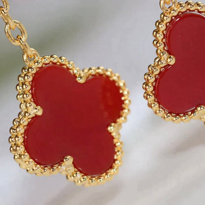 [⭐JeweliWhal]CLOVER 2 MOTIF TIGER EYE CARNELIAN EARRINGS