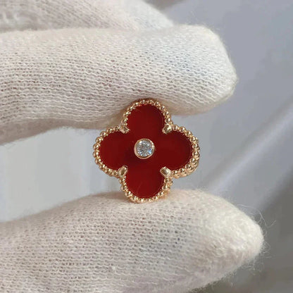 [⭐JeweliWhal]CLOVER MEDIUM 1 MOTIFS CARNELIAN  DIAMOND earrings