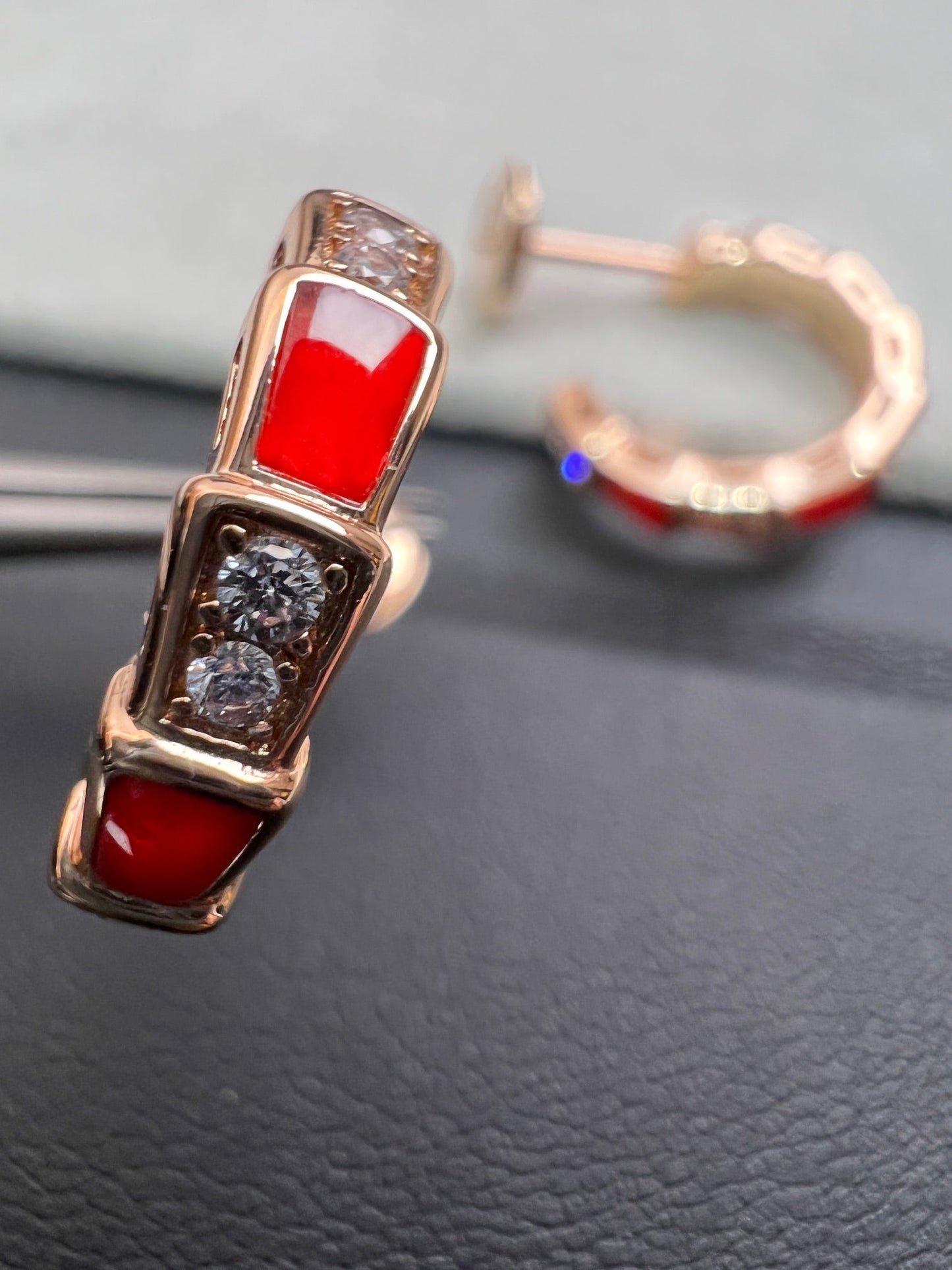 [⭐JeweliWhal]SERPENTI CARNELIAN PINK GOLD EARRINGS