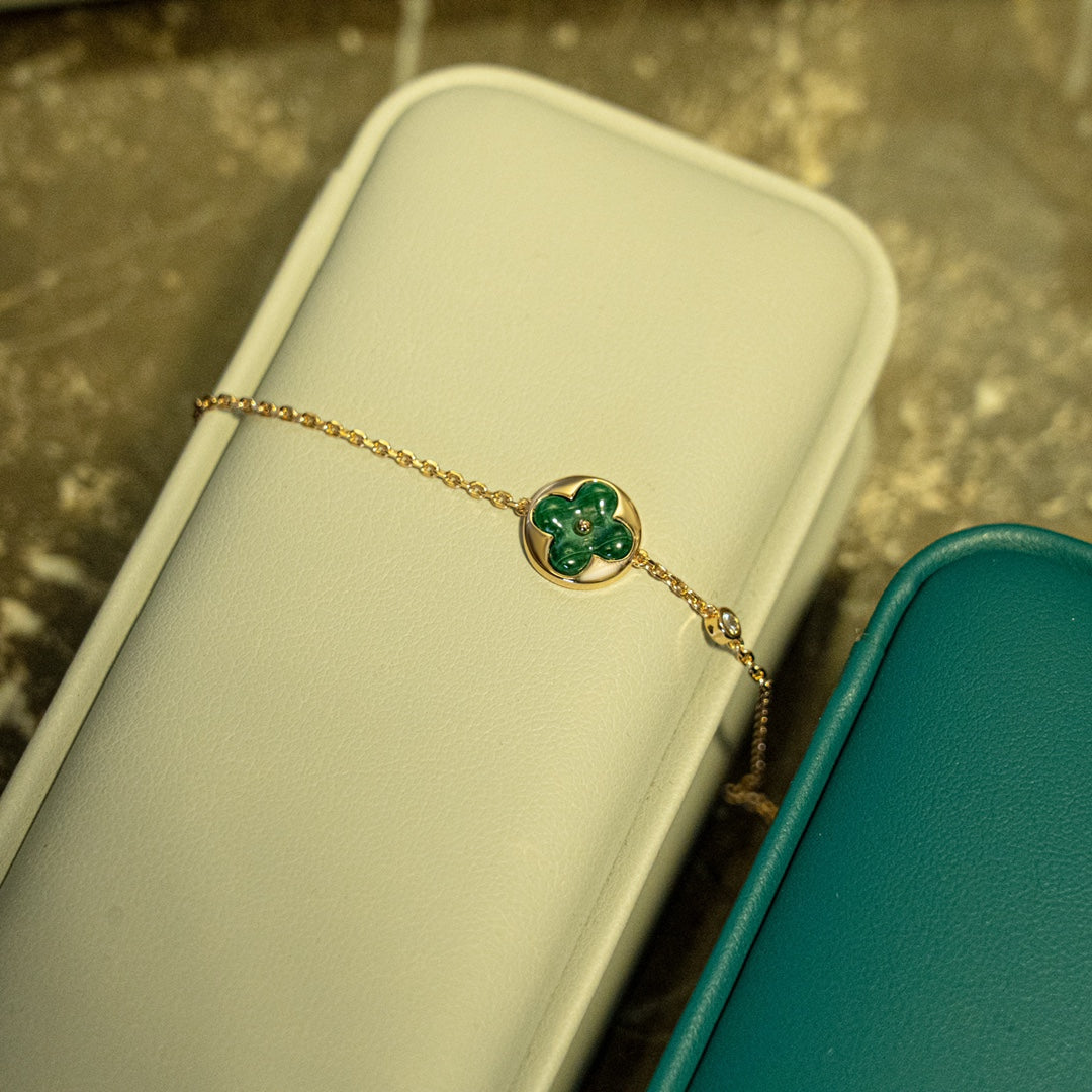 [⭐JeweliWhal]SUN MALACHITE 1 DIAMOND PINK GOLD BRACELET