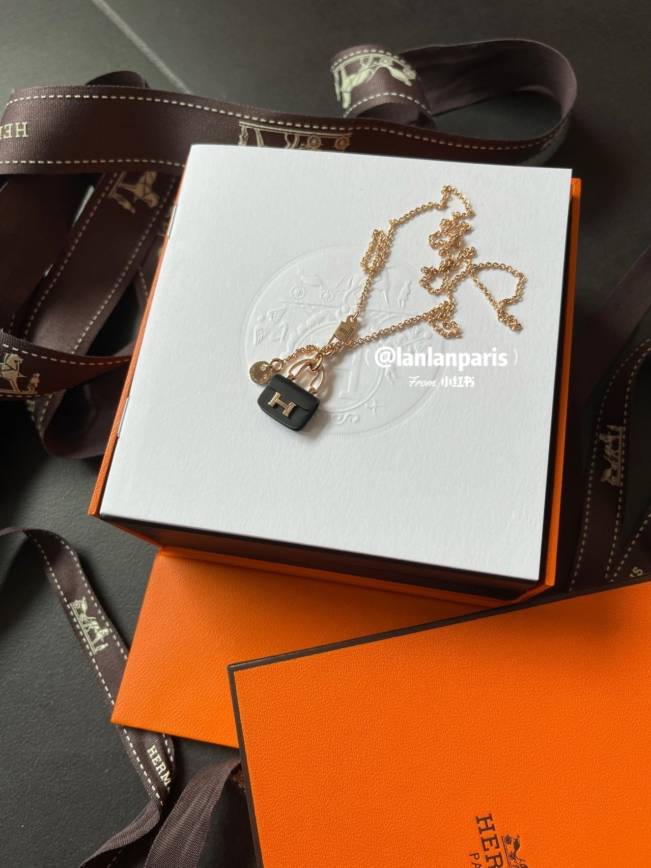 [⭐JeweliWhal]CONSTANCE BLACK PEDANT PINK GOLD NECKLACE