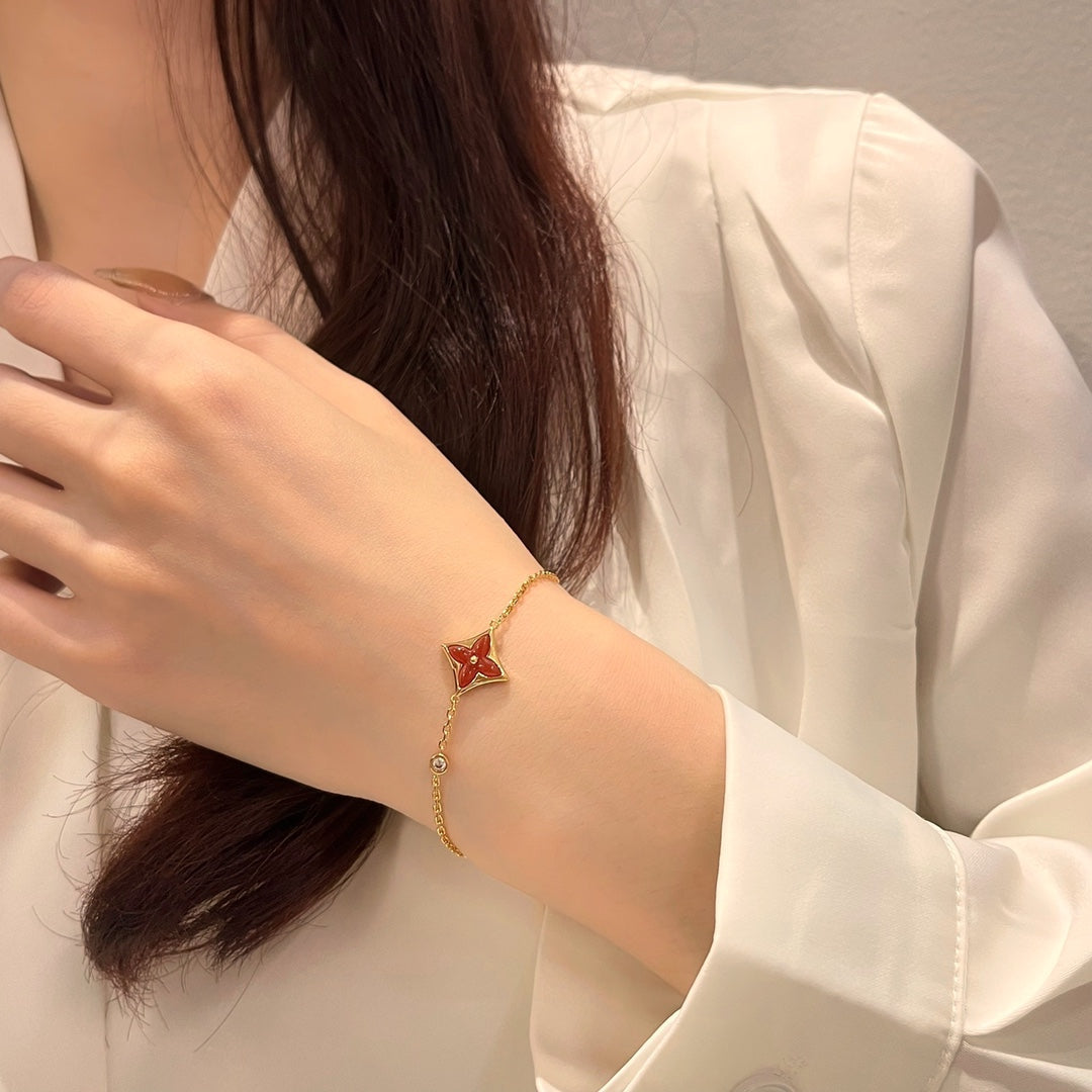 [⭐JeweliWhal]COLOR STAR CARNELIAN PINK GOLD DIAMOND BRACELET