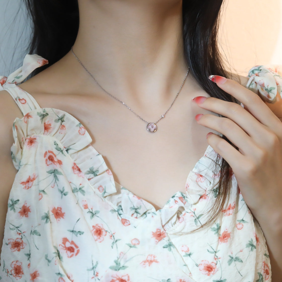 [⭐JeweliWhal]SUN PEDANT PINK GOLD 1 DIAMOND NECKLACE