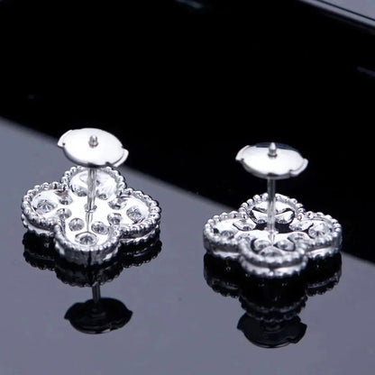 [⭐JeweliWhal] أقراط مسمارية ألماسية بتصميم CLOVER 1 MOTIFS من الفضة