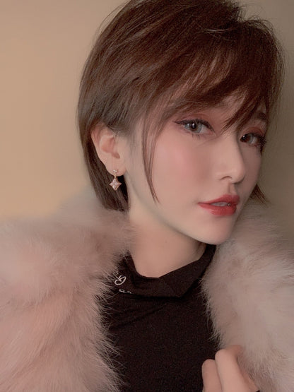 [⭐JeweliWhal]DOUBLE STAR PINK GOLD MOP DROP EARRINGS