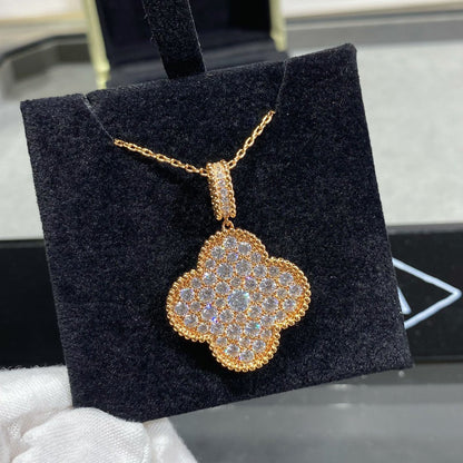 [⭐JeweliWhal]CLOVER 25MM LARGE PEDANT DIAMOND PAVED LONG NECKLACE