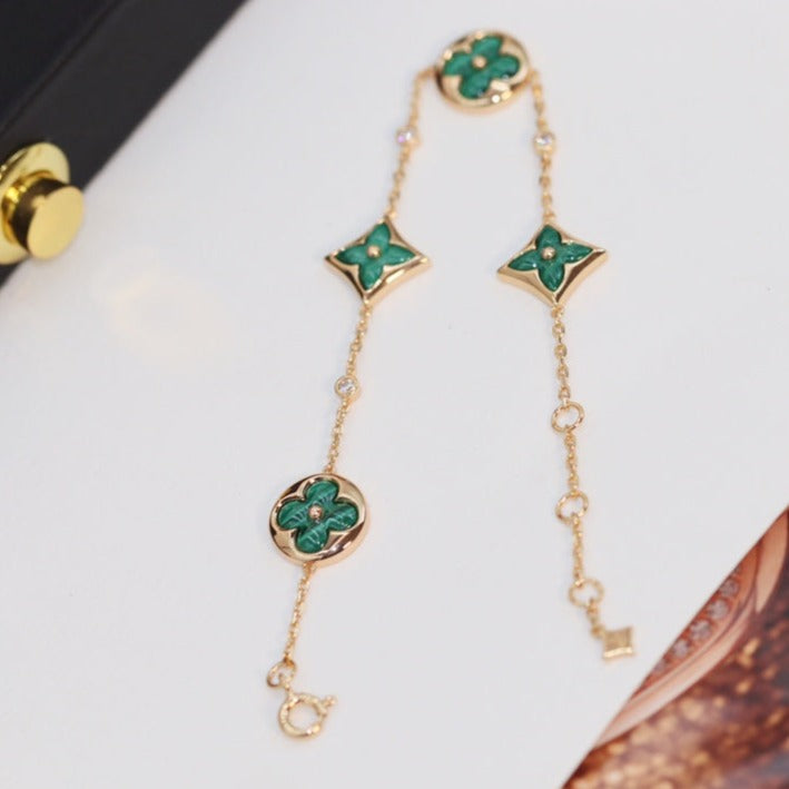 [⭐JeweliWhal]STAR AND SUN 4 MOTIF PINK GOLD MALACHITE BRACELET