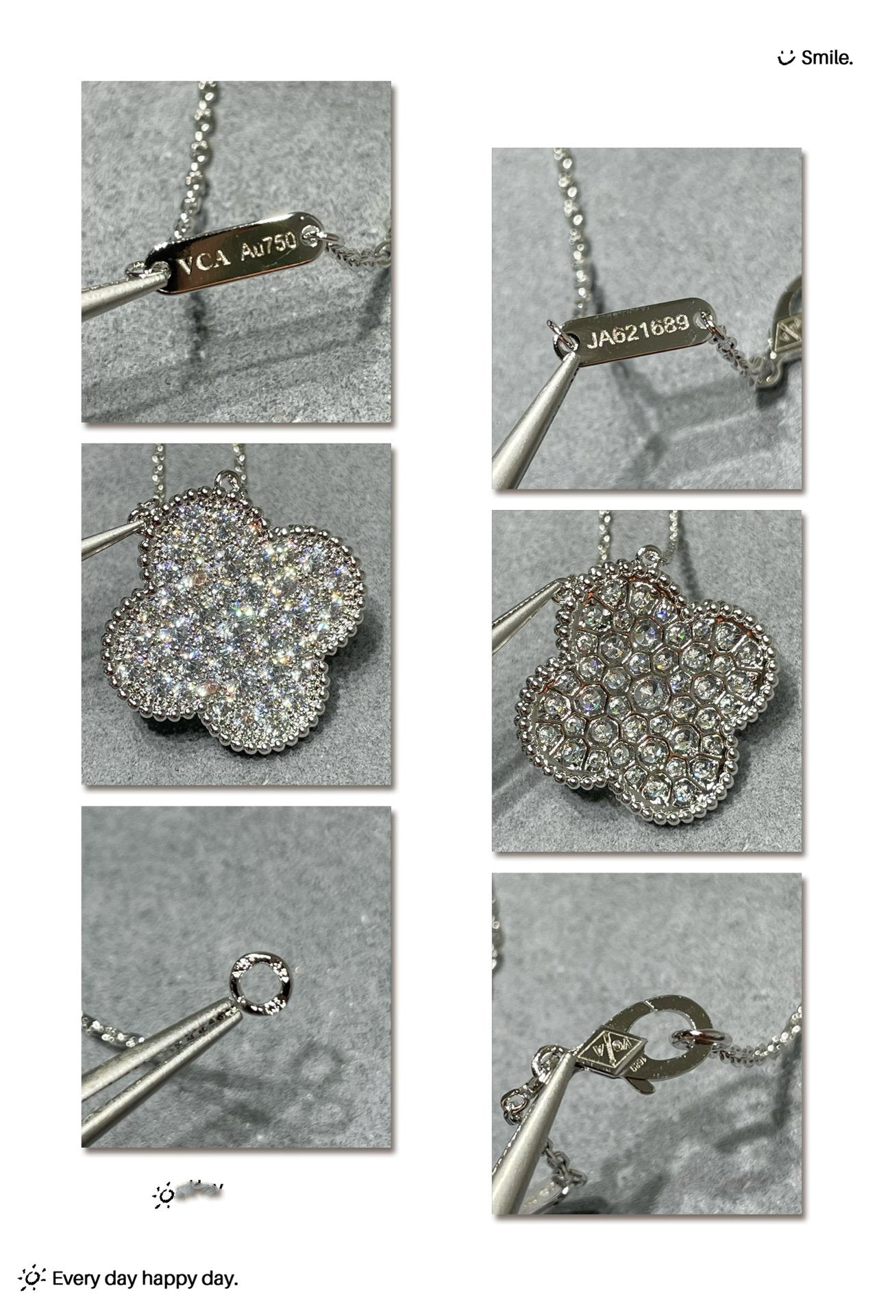 [⭐JeweliWhal]CLOVER 25MM LARGE PENDANT DIAMOND PAVED SILVER NECKLACE