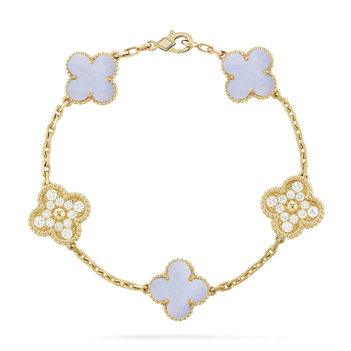 [⭐JeweliWhal] CLOVER 5 MOTIF PURPLE CHALCEDONY BRACELET COLLECTION