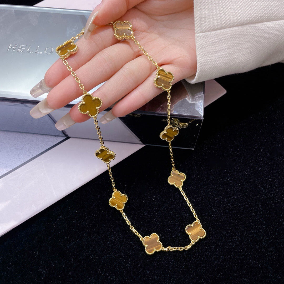 [⭐JeweliWhal]CLOVER 10 MOTIFS TIGER EYE NECKLACE