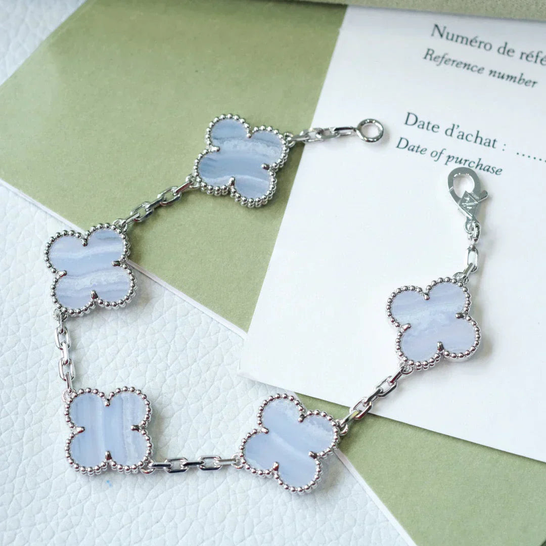 [⭐JeweliWhal] CLOVER 5 MOTIF PURPLE CHALCEDONY BRACELET COLLECTION