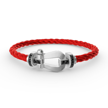[⭐JeweliWhal]FORCE LARGE HORSESHOE BLACK DIAMOND BRACELET SILVER