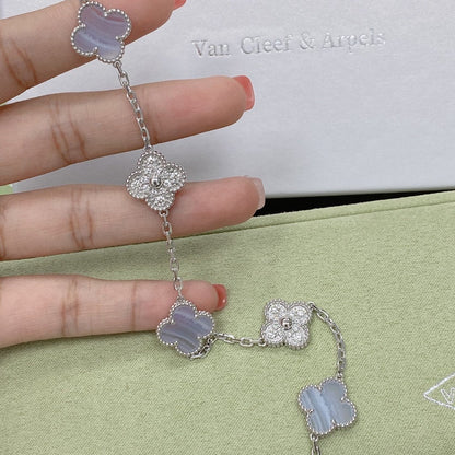 [⭐JeweliWhal] CLOVER 5 MOTIF PURPLE CHALCEDONY BRACELET COLLECTION