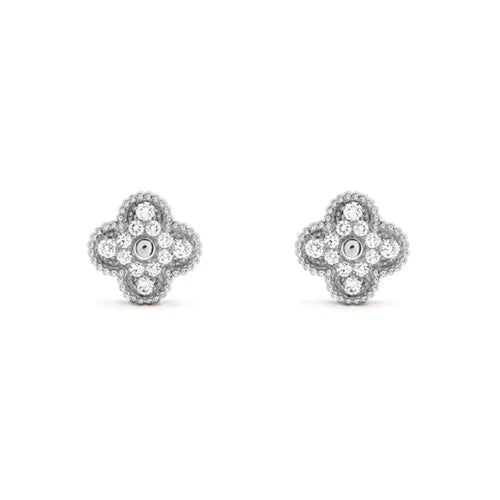 [⭐JeweliWhal] أقراط مسمارية ألماسية بتصميم CLOVER 1 MOTIFS من الفضة