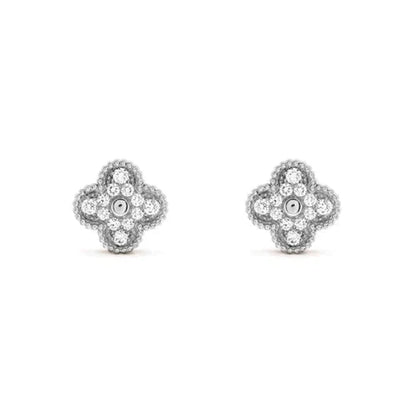 [⭐JeweliWhal] أقراط مسمارية ألماسية بتصميم CLOVER 1 MOTIFS من الفضة