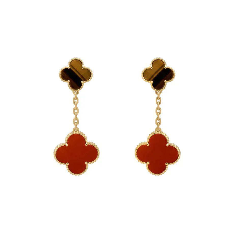 [⭐JeweliWhal]CLOVER 2 MOTIF TIGER EYE CARNELIAN EARRINGS